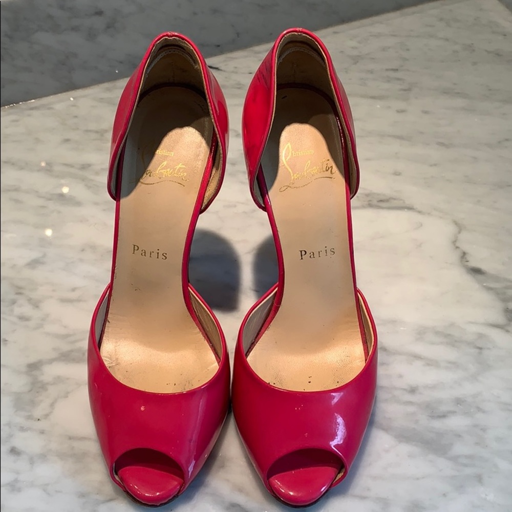 Hot pink open toe Louboutins  size 38